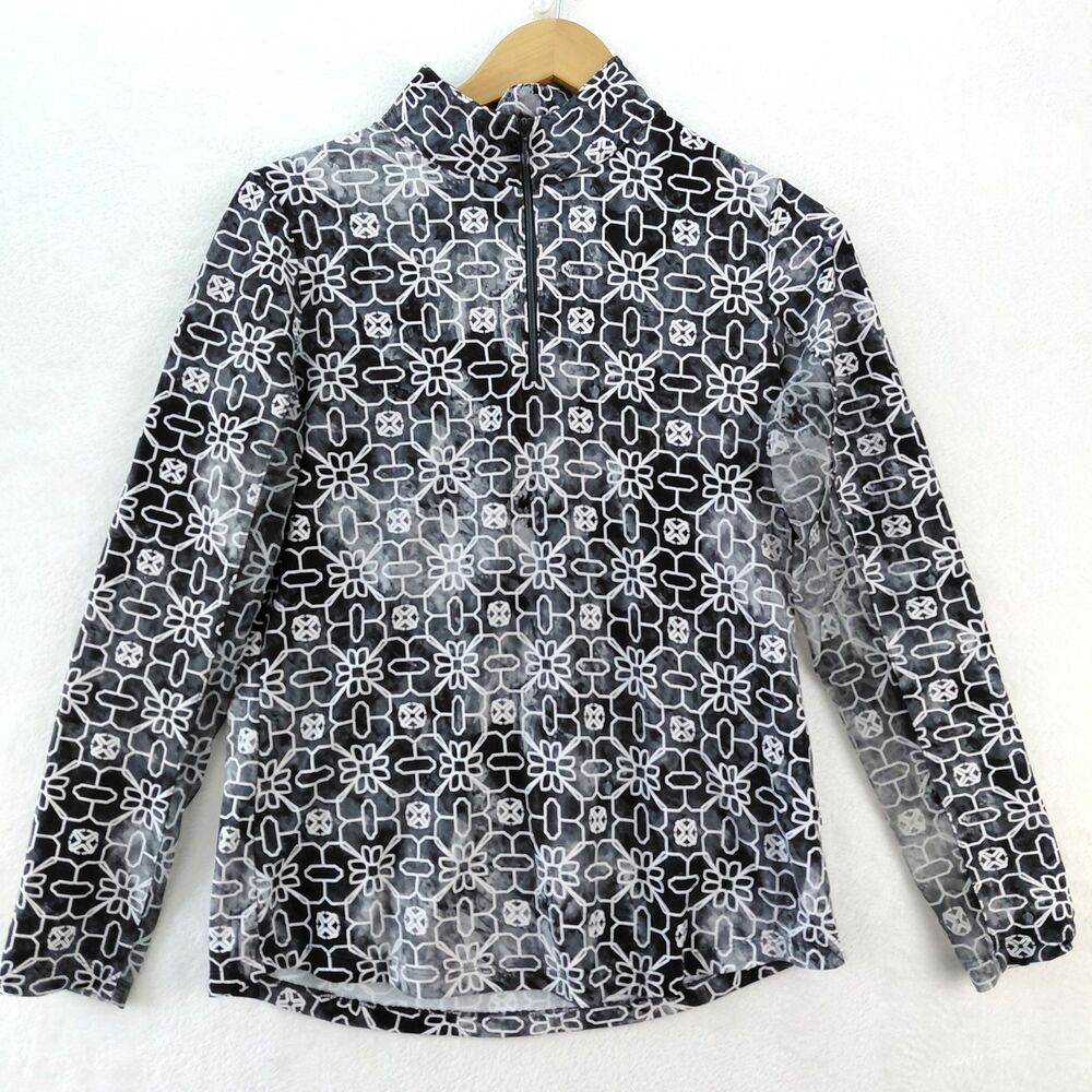 IBKUL Shirt Womens M Black Sandra Icefil Long Sleeve Mesh 1/4 Zip Pickleball Top